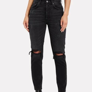Boyish Billy High Rise Straight Leg Touch Evil Black Distressed Denim Jeans 24